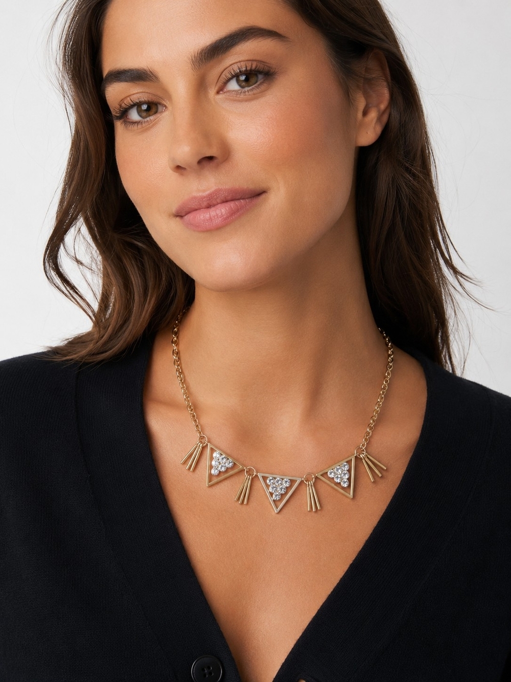 J. Crew Matte Gold Triangle Crystal Fringe Necklace